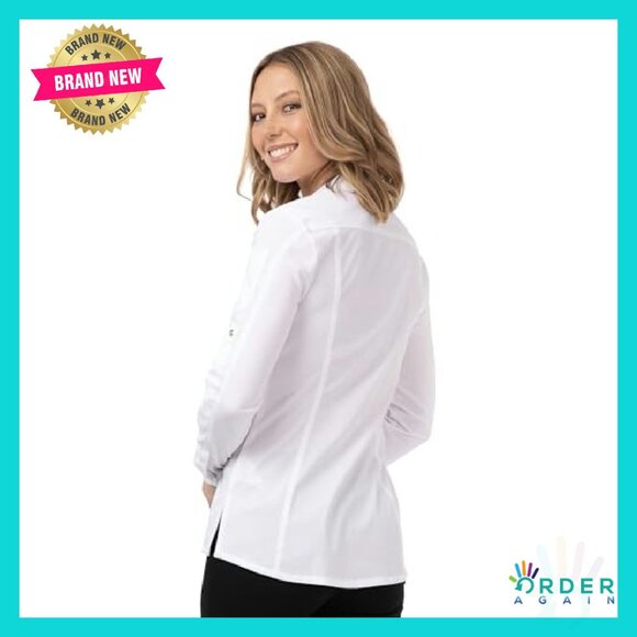 Mesh Panel Work Shirt Stretch Fabric Professional Chic Utility Top - Picture 7 of 7